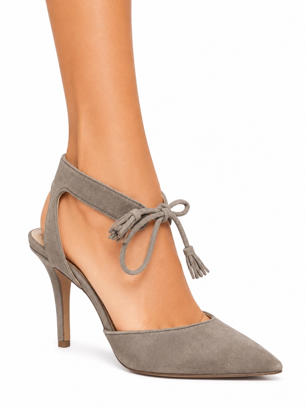 Vince Camuto Bomina silver gray suede leather lace up stiletto heels size 6